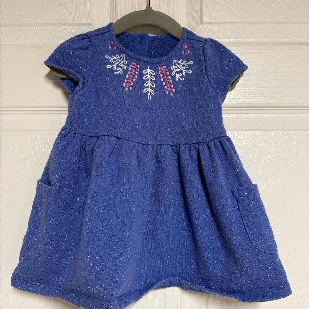 Gymboree Blue Flutter Sleeve Sundress with Pink Embroidery